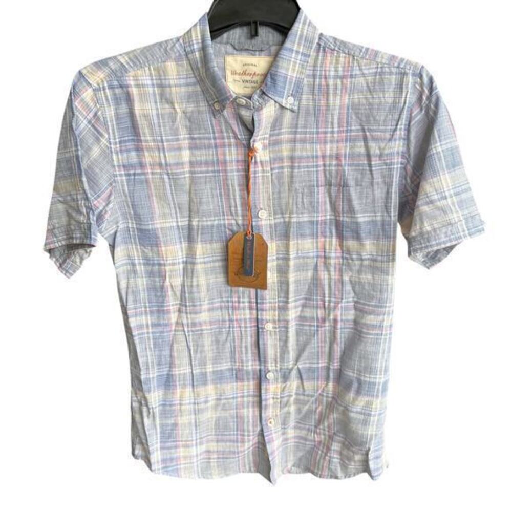 ORIGINAL WEATHERPROOF VTG blue pink short sleeve button front  coastal NWT SZ S